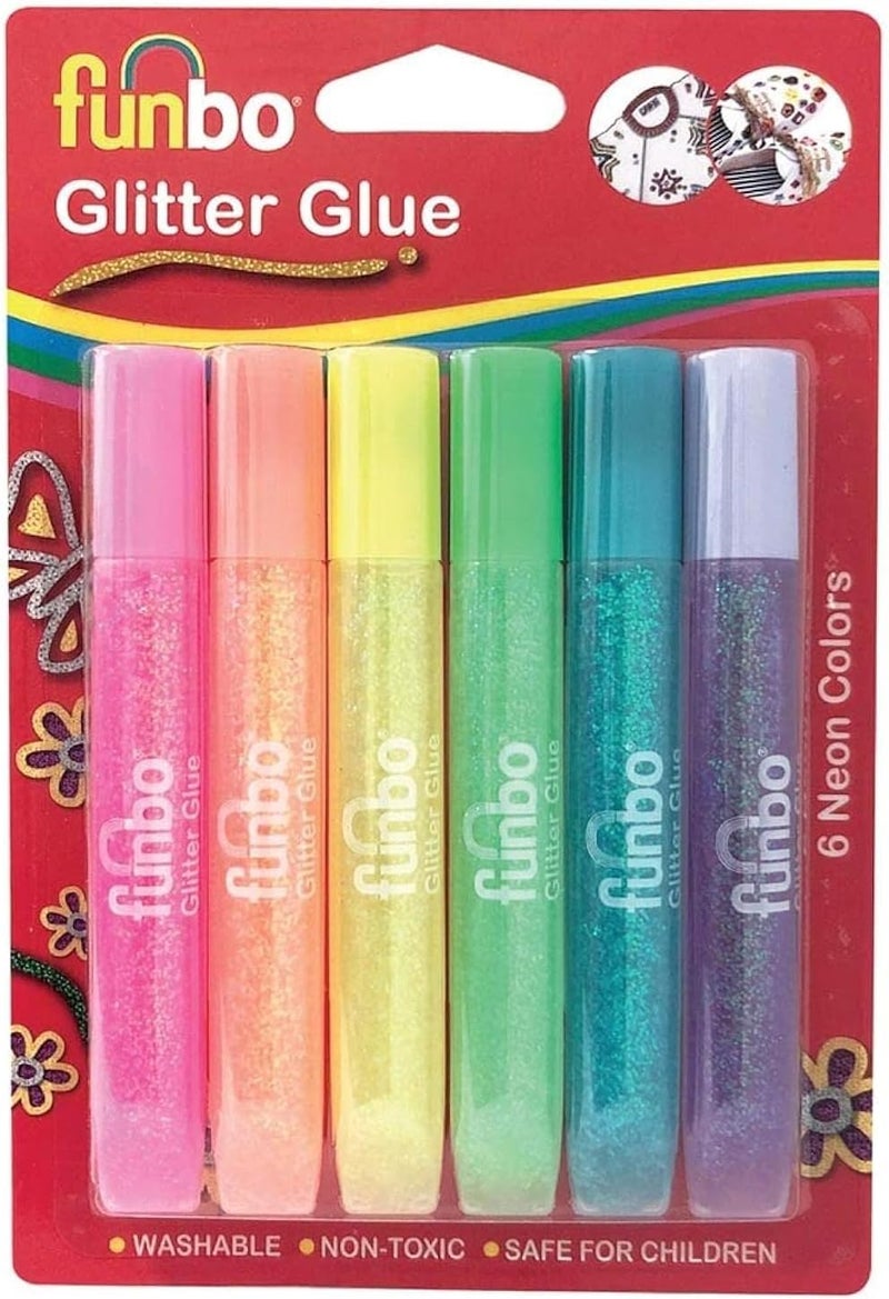 Funbo Glitter Glue Tube 6 Neon Colors x 12.5gms- Pack Of 05